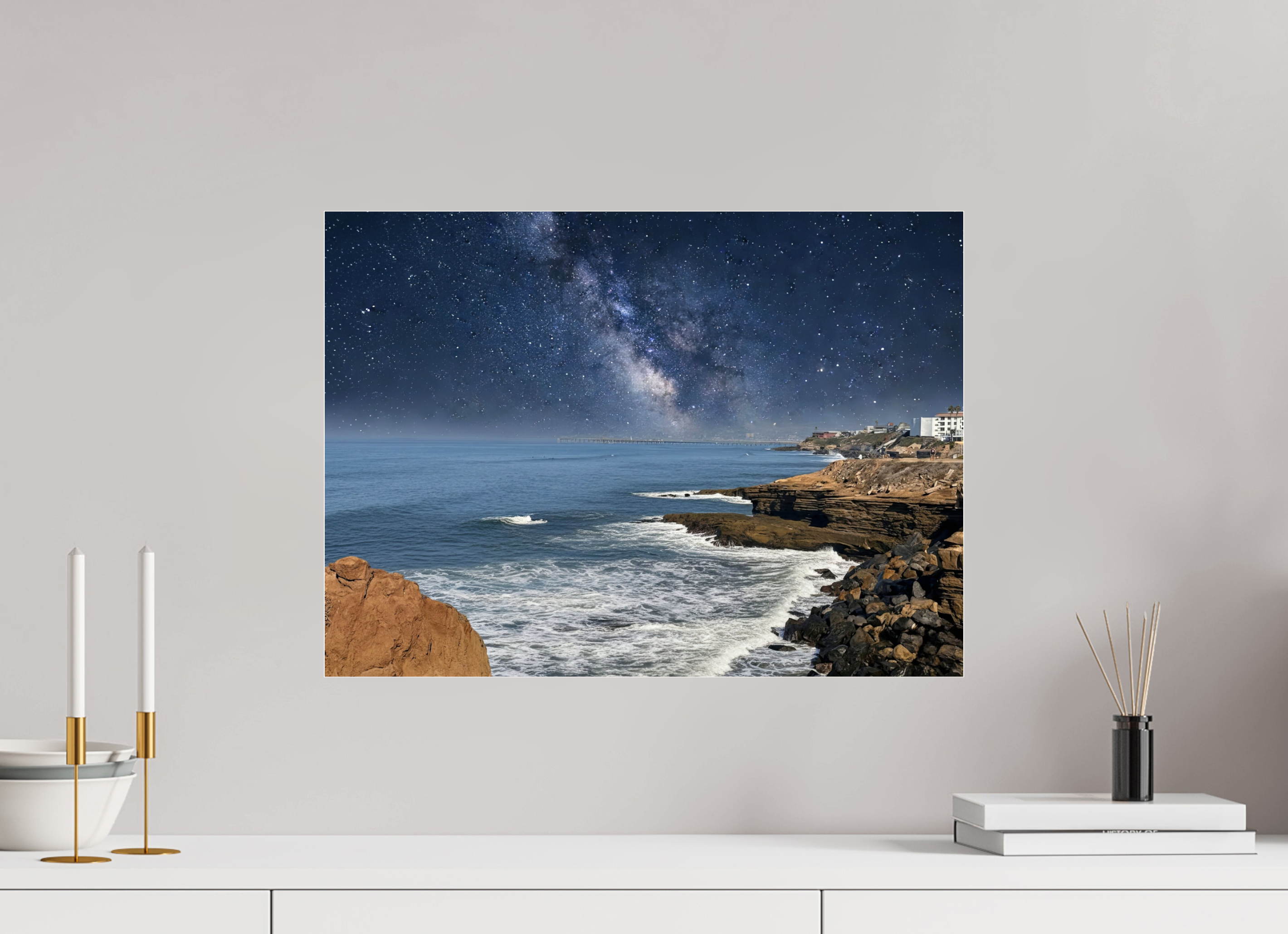 21.9 x 16″, Photo Print Under Acrylic Glass Sunset Cliffs Nightscape Looking Toward Ocean Beach San Diego Acrylic Glass Print