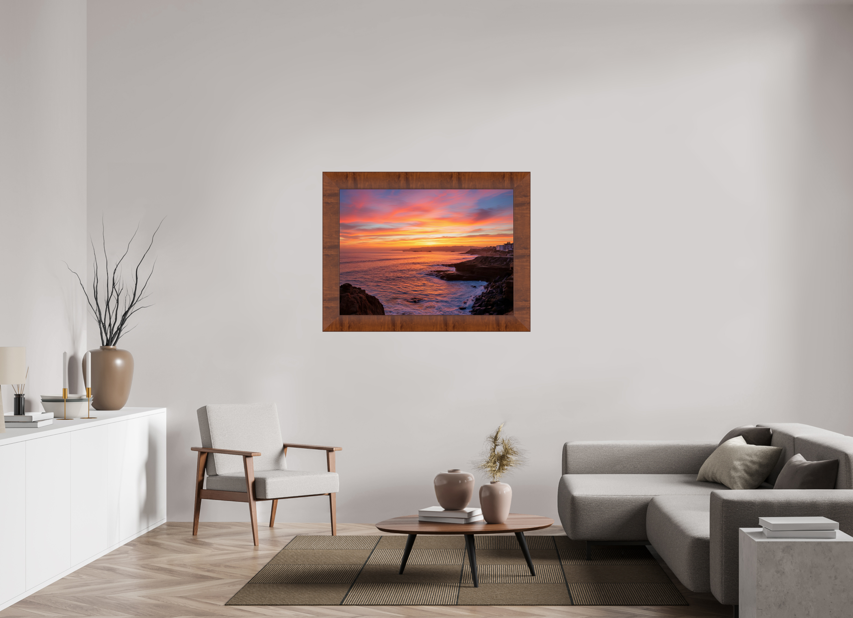 42.5 x 31″, Tuscany Frame Sunset Cliffs Sunset Wall Art – Coastal California Print