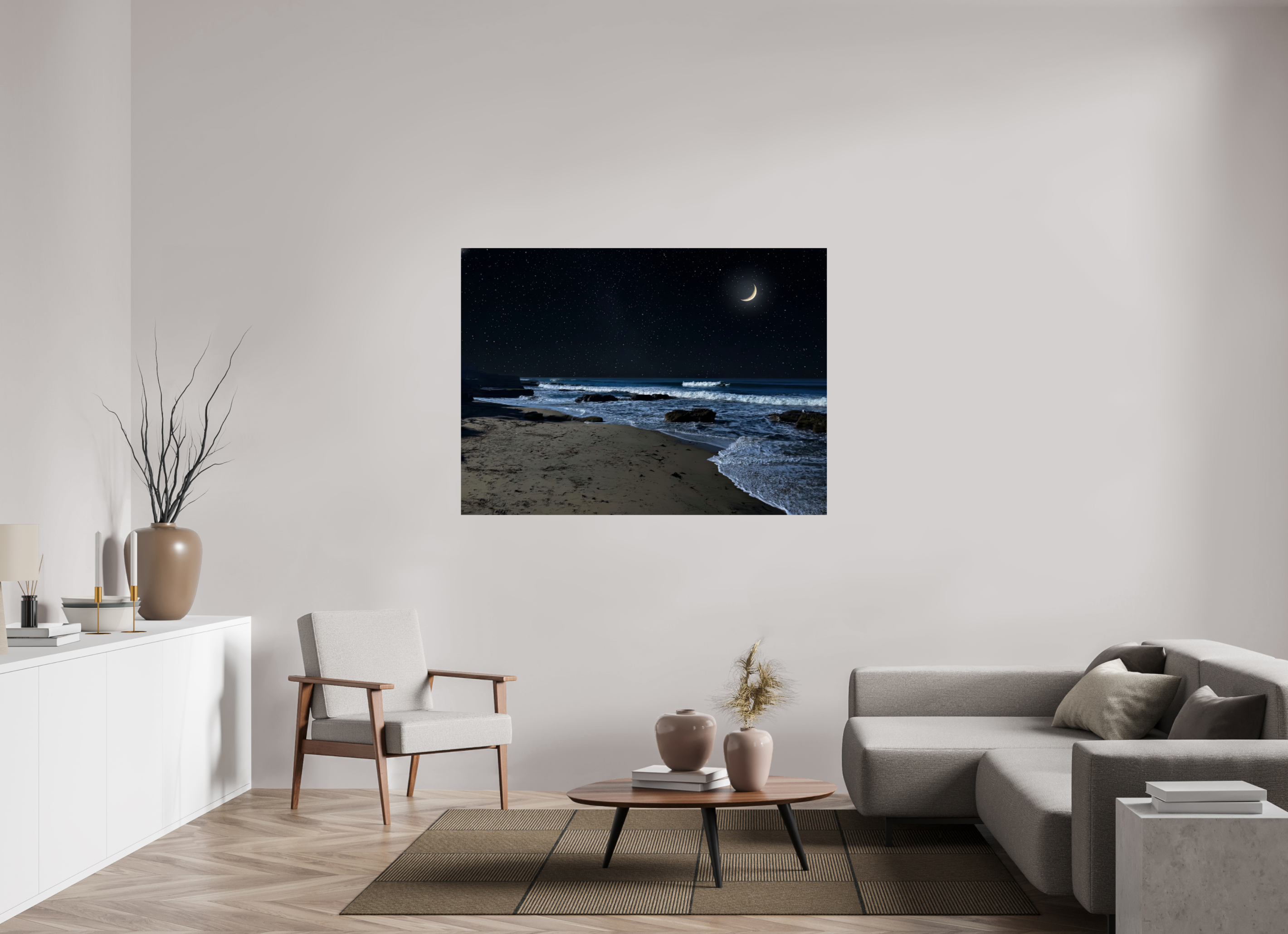 58.9 x 43″, Photo Print On Fuji Crystal DP II San Diego Beach at Night – Coastal Wall Art Print