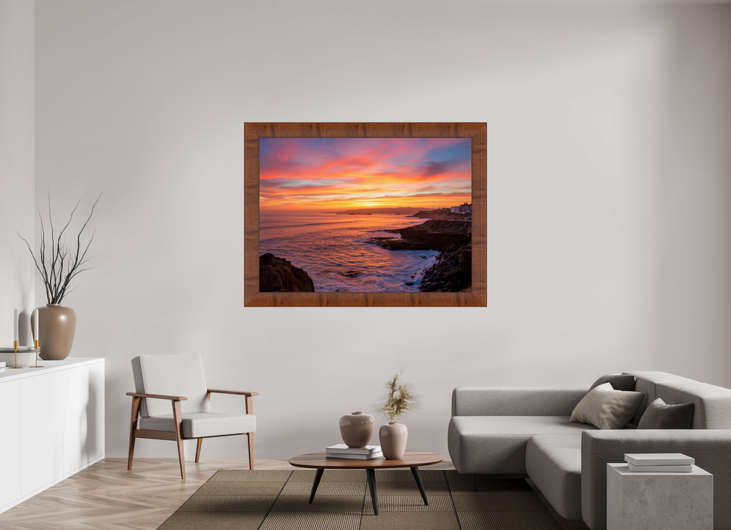 58.9 x 43″, Tuscany Frame Sunset Cliffs Sunset Wall Art – Coastal California Print