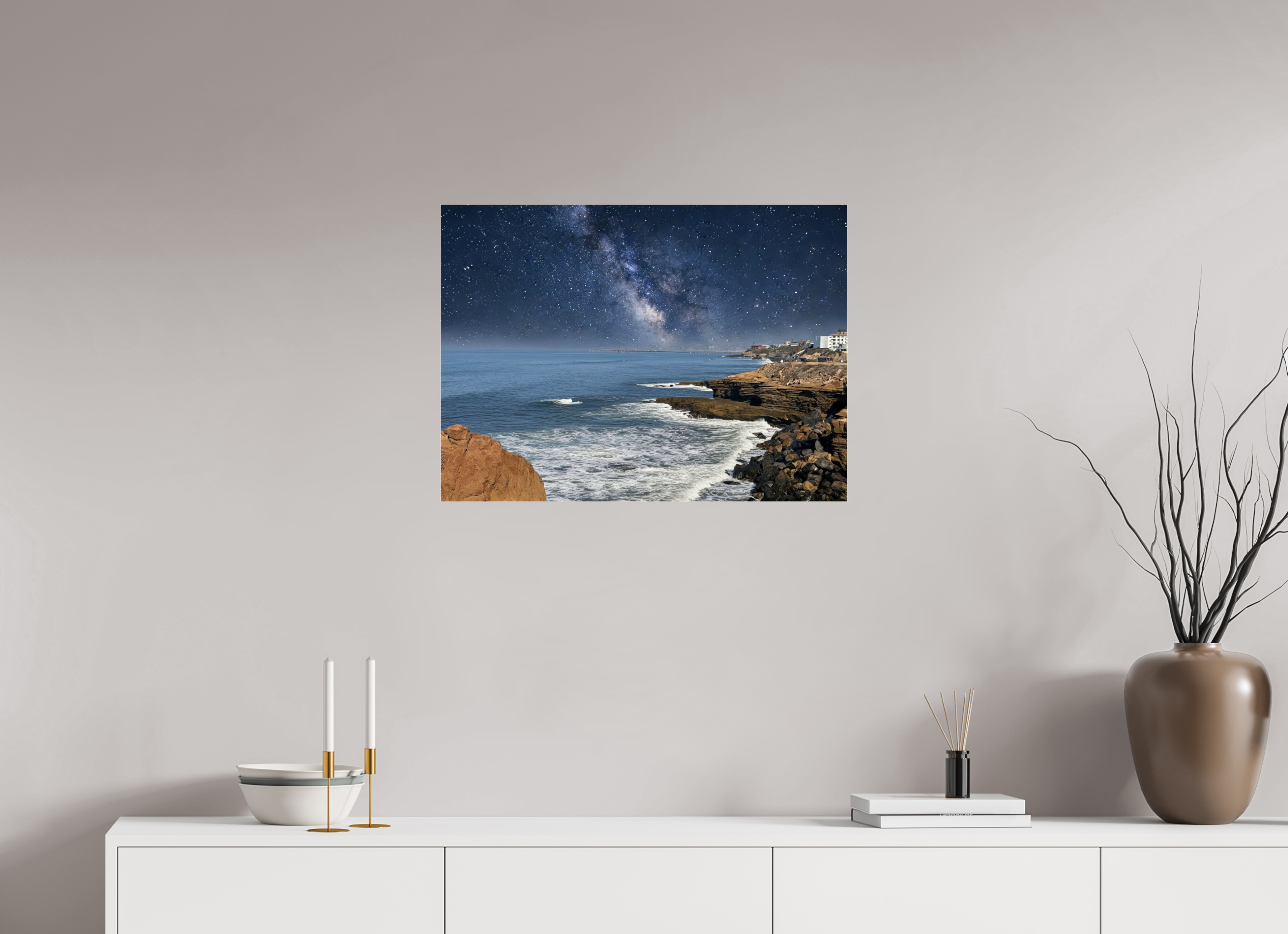 27.4 x 20″, Photo Print Under Acrylic Glass Sunset Cliffs Nightscape Looking Toward Ocean Beach San Diego Acrylic Glass Print
