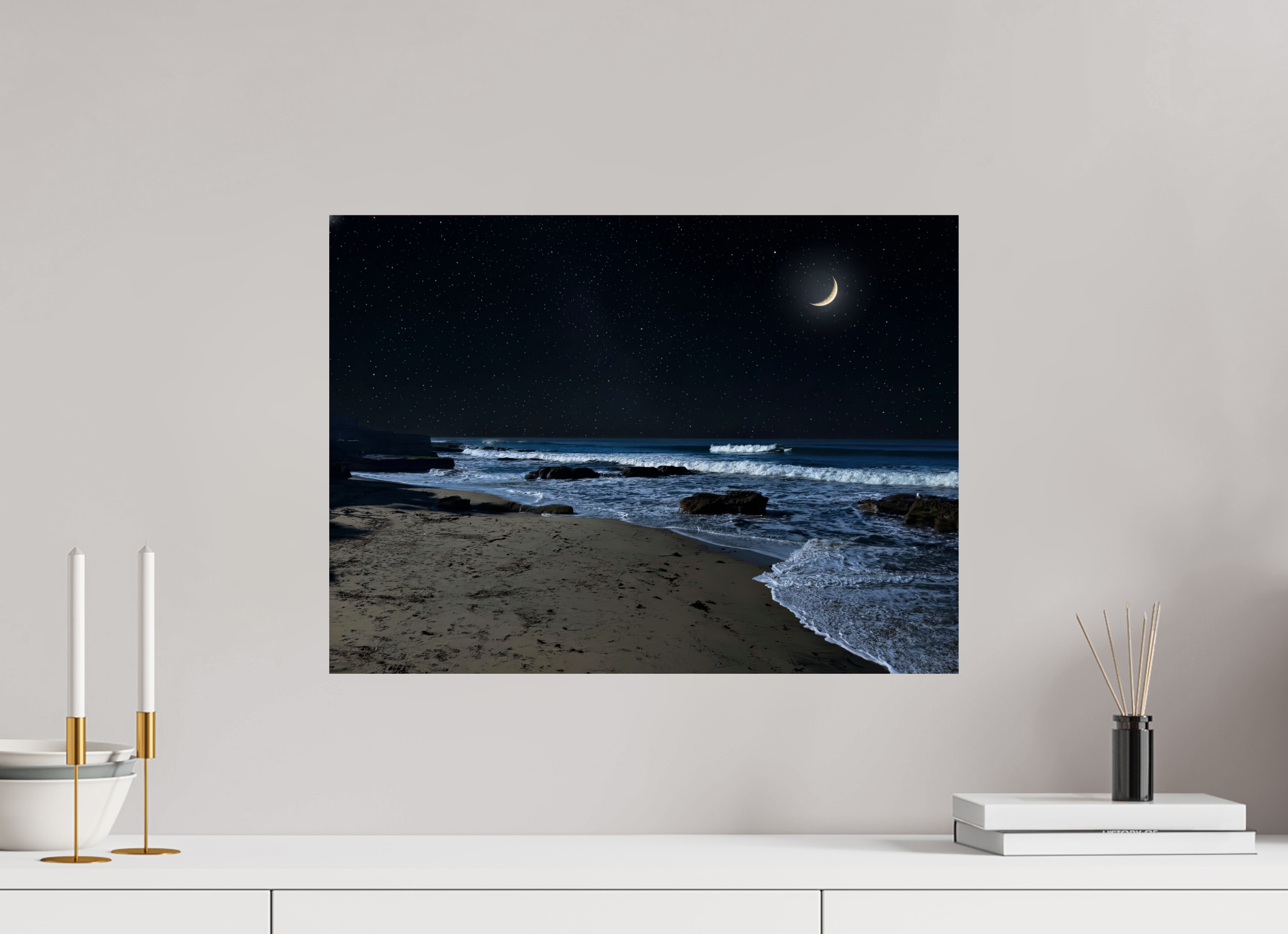 21.9 x 16″, Photo Print On Fuji Crystal DP II San Diego Beach at Night – Coastal Wall Art Print