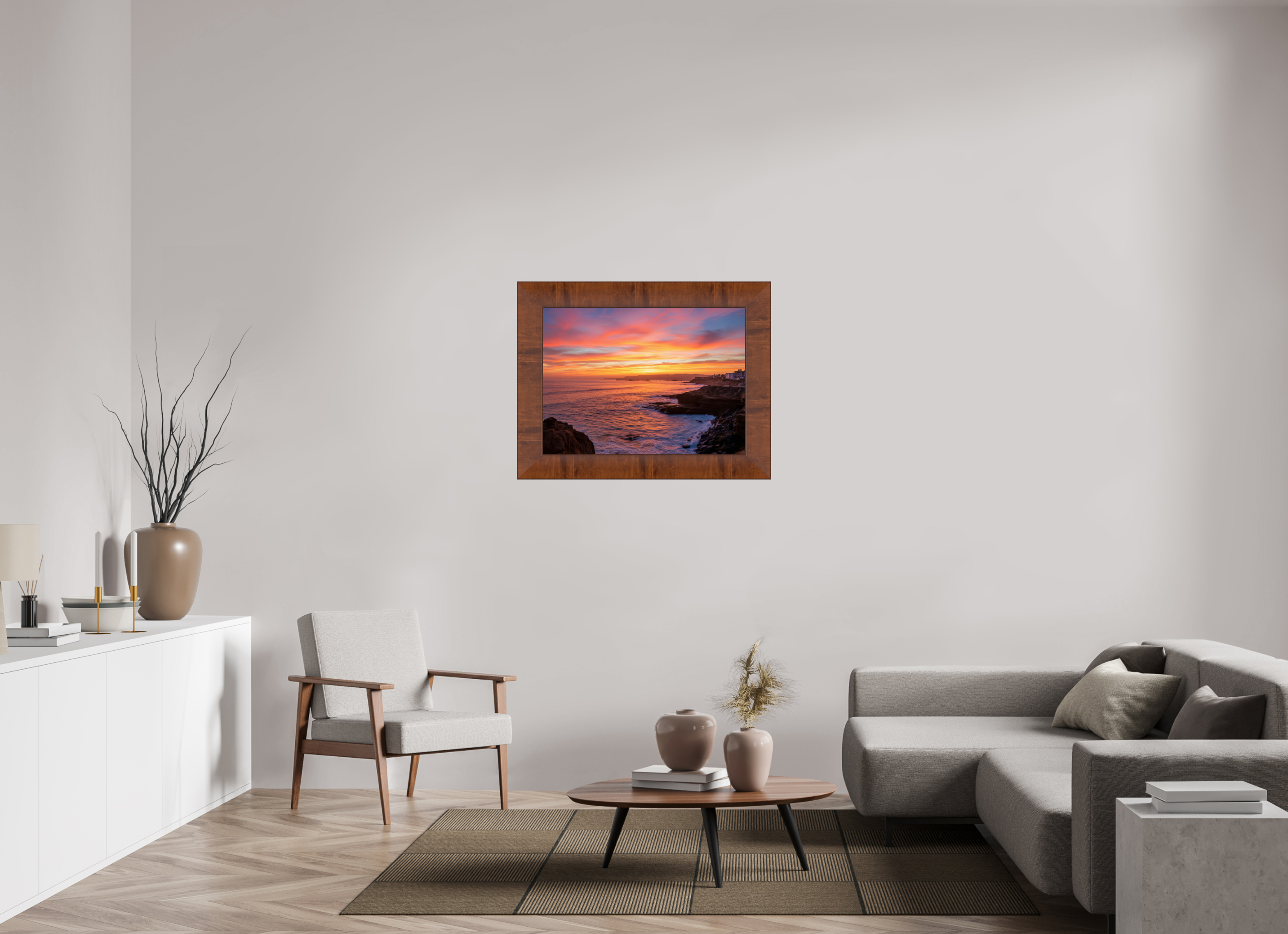 32.9 x 24″, Tuscany Frame Sunset Cliffs Sunset Wall Art – Coastal California Print