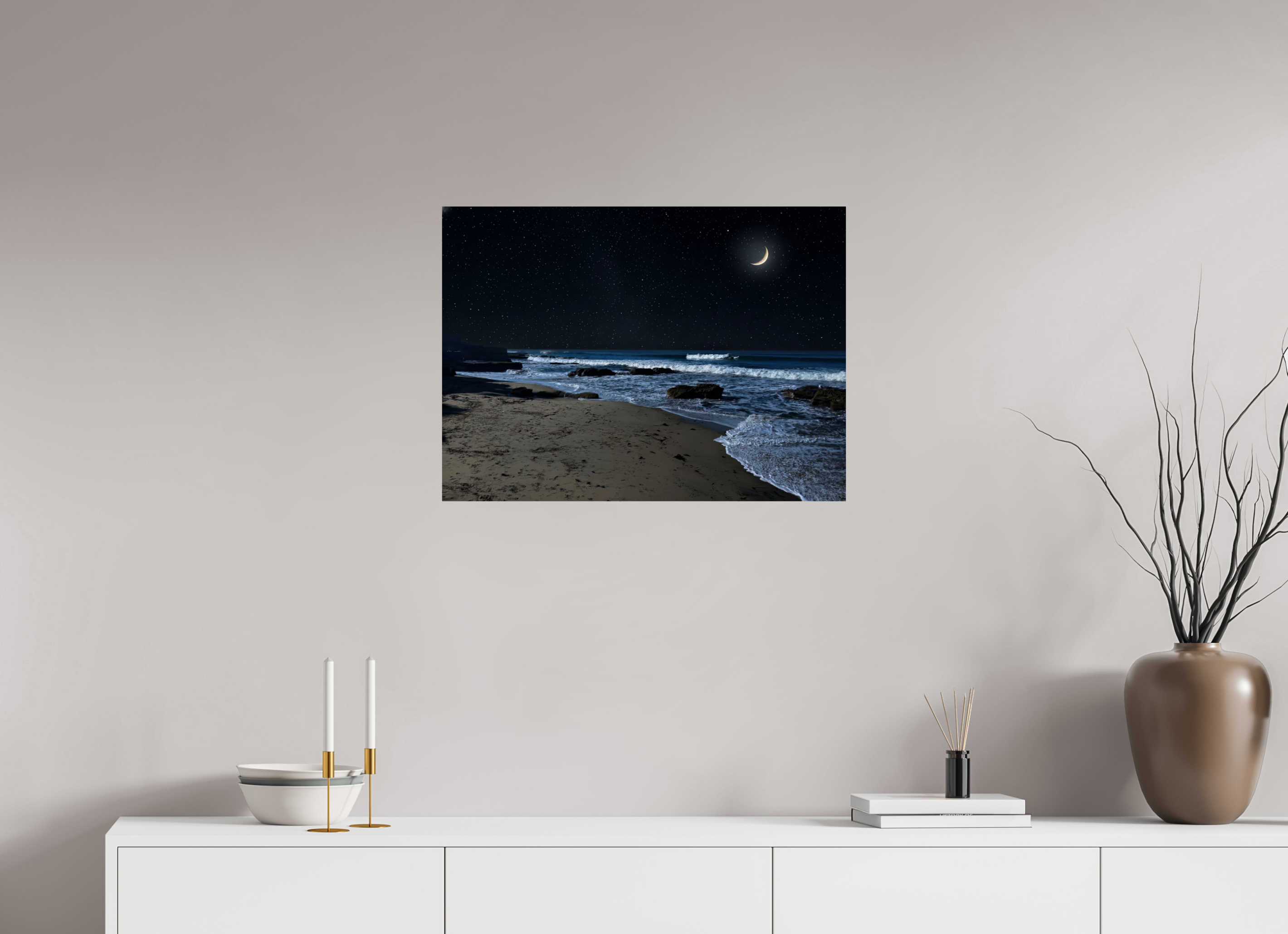 27.4 x 20″, Photo Print On Fuji Crystal DP II San Diego Beach at Night – Coastal Wall Art Print