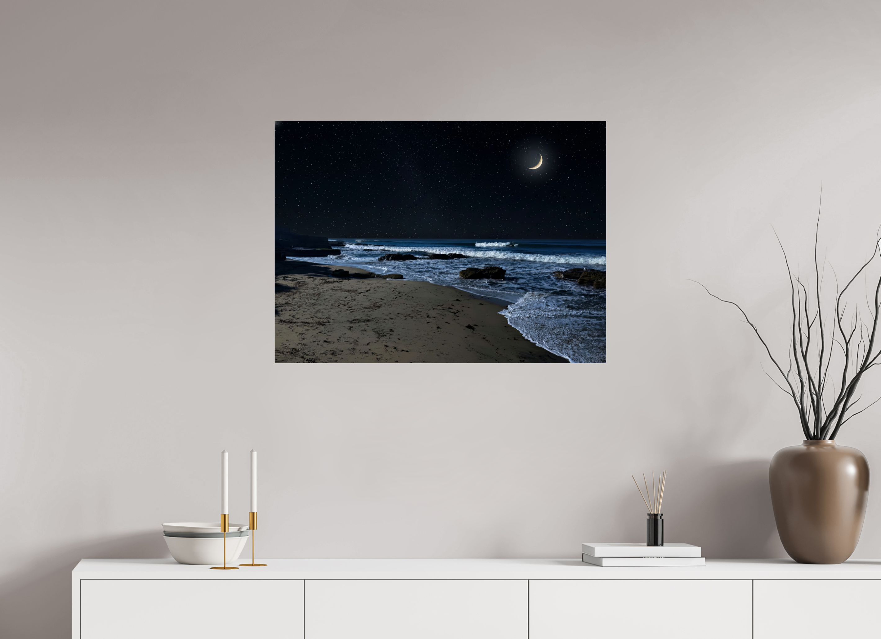 32.9 x 24″, Photo Print On Fuji Crystal DP II San Diego Beach at Night – Coastal Wall Art Print