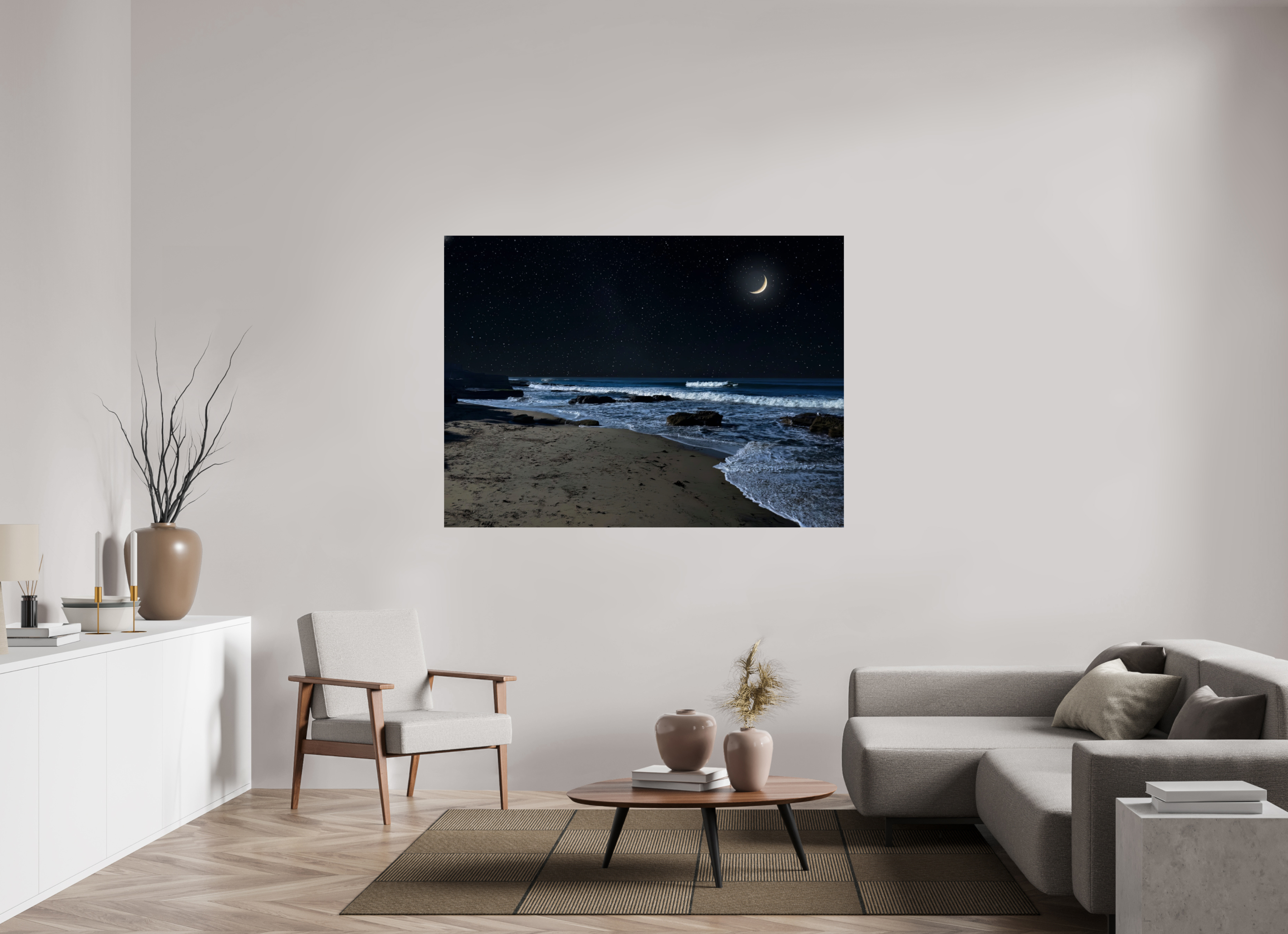 64.4 x 47″, Photo Print On Fuji Crystal DP II San Diego Beach at Night – Coastal Wall Art Print